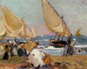 华金 索罗利亚 巴斯蒂达 : Sailing Vessels on a Breezy Day Valencia